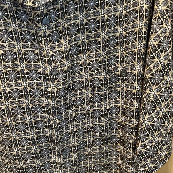 VTG Knightsbridge 100%Rayon Shirt Mens 2XL  Tan Atomic Retro Print 90s - Picture 5 of 9